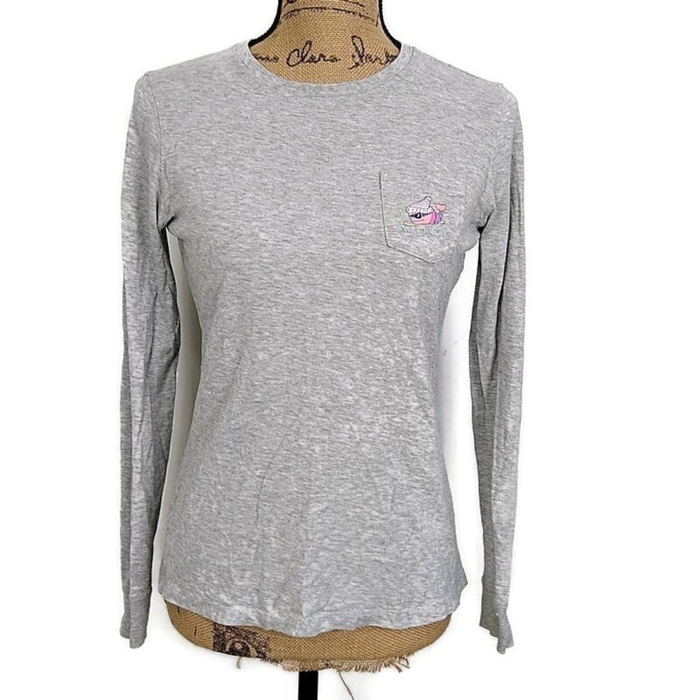 Vineyard Vines Whale Graphic Tee Winter Preppy Coastal Ski Apres Long Slv sz XXS
